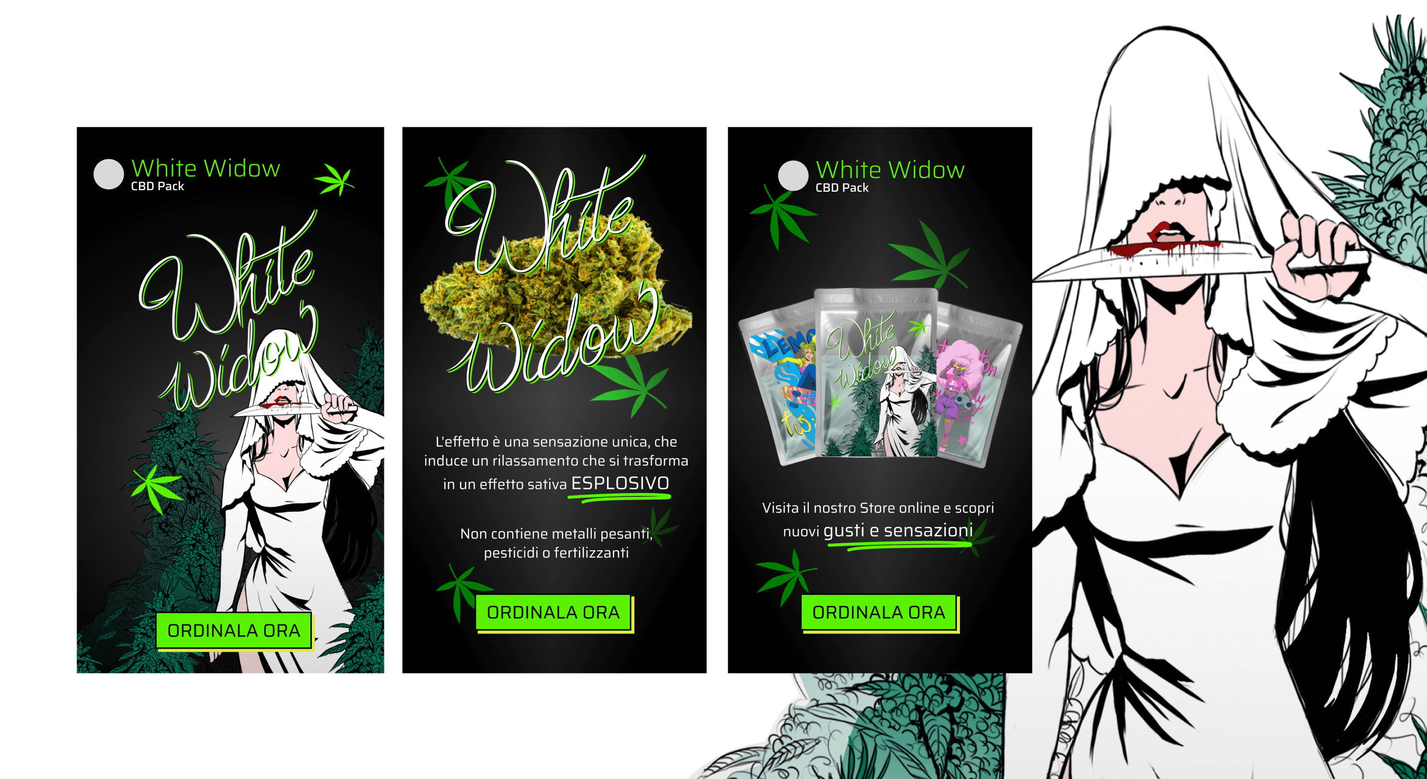 Second illustration for CBD packaging. Letal and beautiful woman.